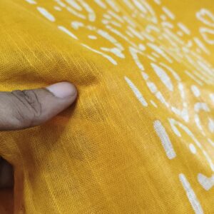 Pure Cotton Hand Block Batik Print Saree With Blouse Pcs-Yellow