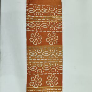 Pure Cotton Hand Block Batik Print Saree With Blouse Pcs-Brown