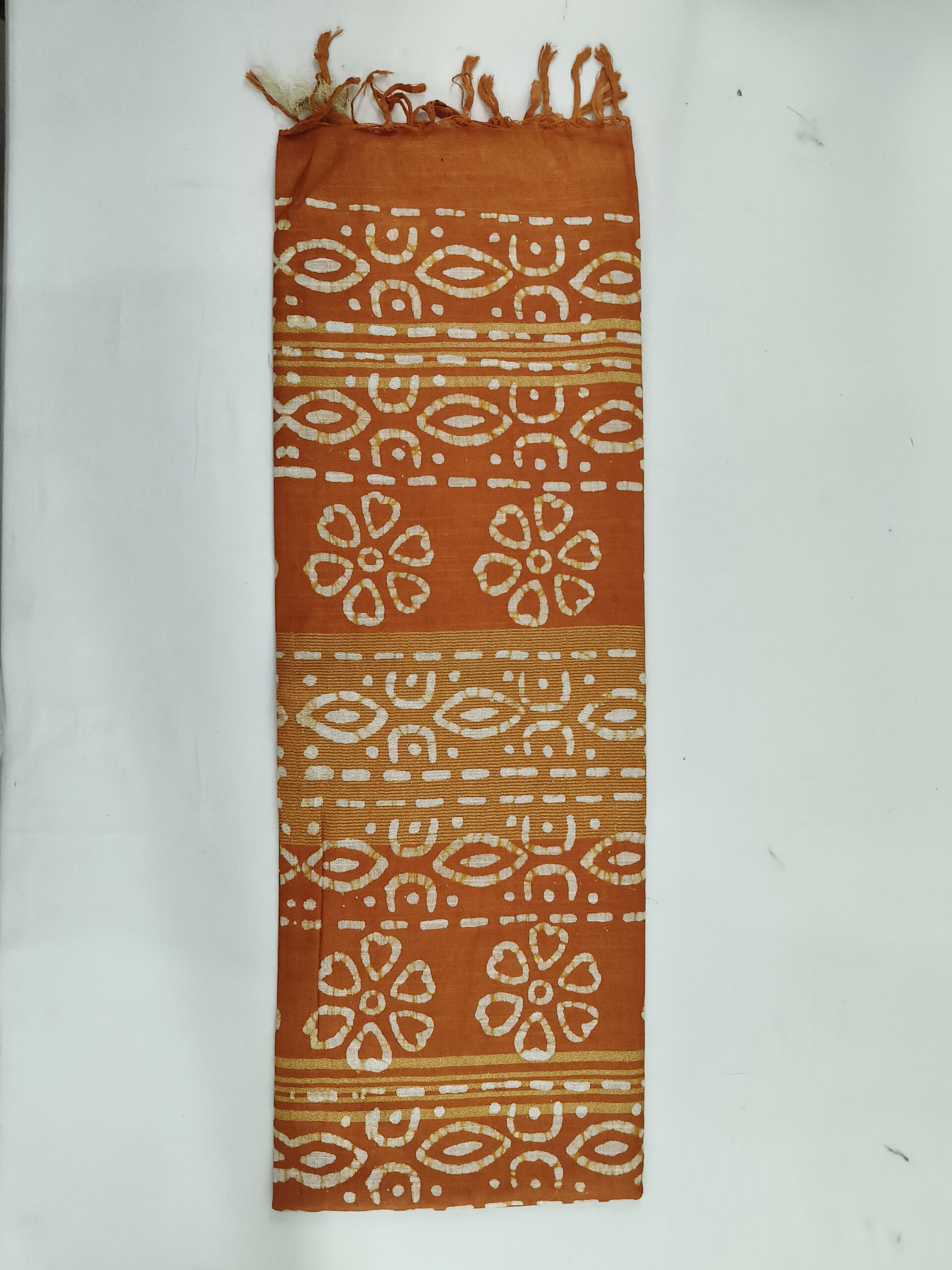 Pure Cotton Hand Block Batik Print Saree With Blouse Pcs-Brown - Image 4