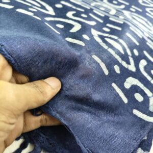 Pure Cotton Hand Block Batik Print Saree With Blouse Pcs-Navy Blue