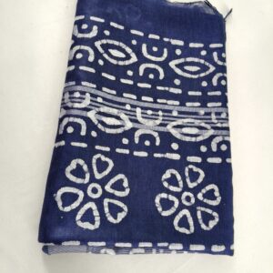 Pure Cotton Hand Block Batik Print Saree With Blouse Pcs-Navy Blue