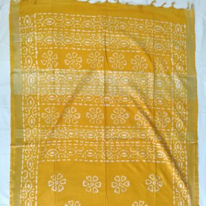Pure Cotton Hand Block Batik Print Saree With Blouse Pcs-Yellow