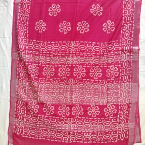 Pure Cotton Hand Block Batik Print Saree With Blouse Pcs-Hot Pink