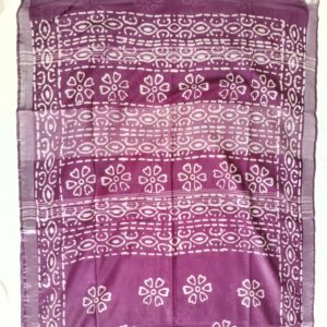 Pure Cotton Hand Block Batik Print Saree With Blouse Pcs-Wine