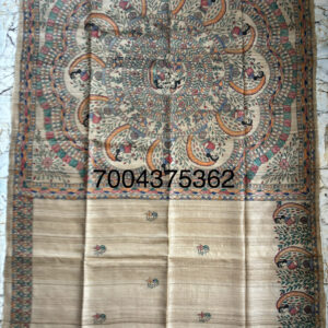 Madhubani Hand Painted Ghicha Tussar Silk Saree