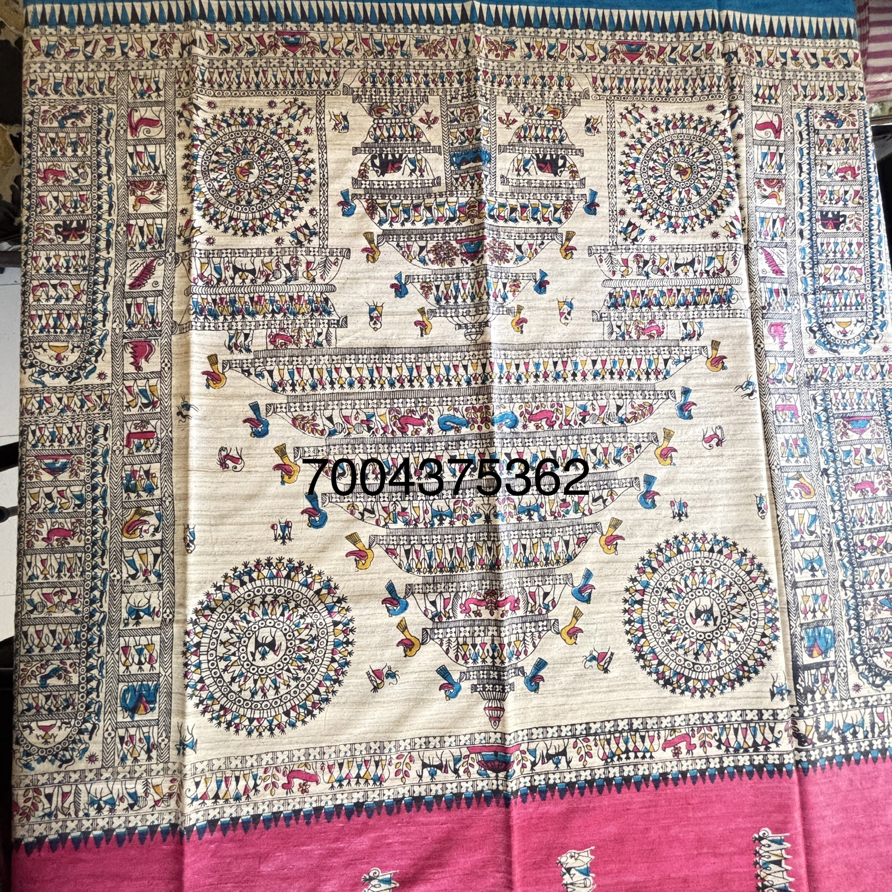 Pure Silk Tussar Ghicha Screen Printed Saree - Image 4