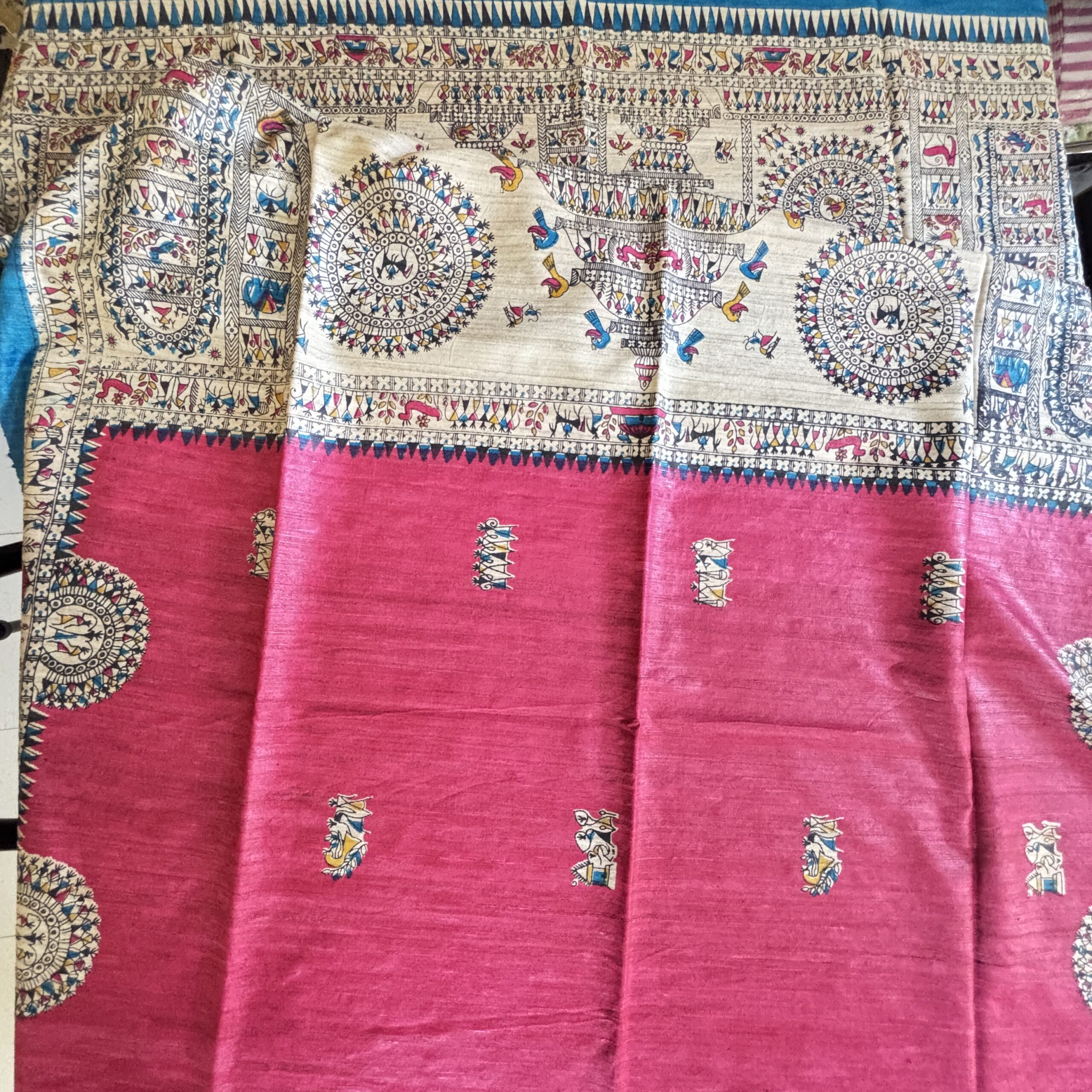 Pure Silk Tussar Ghicha Screen Printed Saree - Image 5