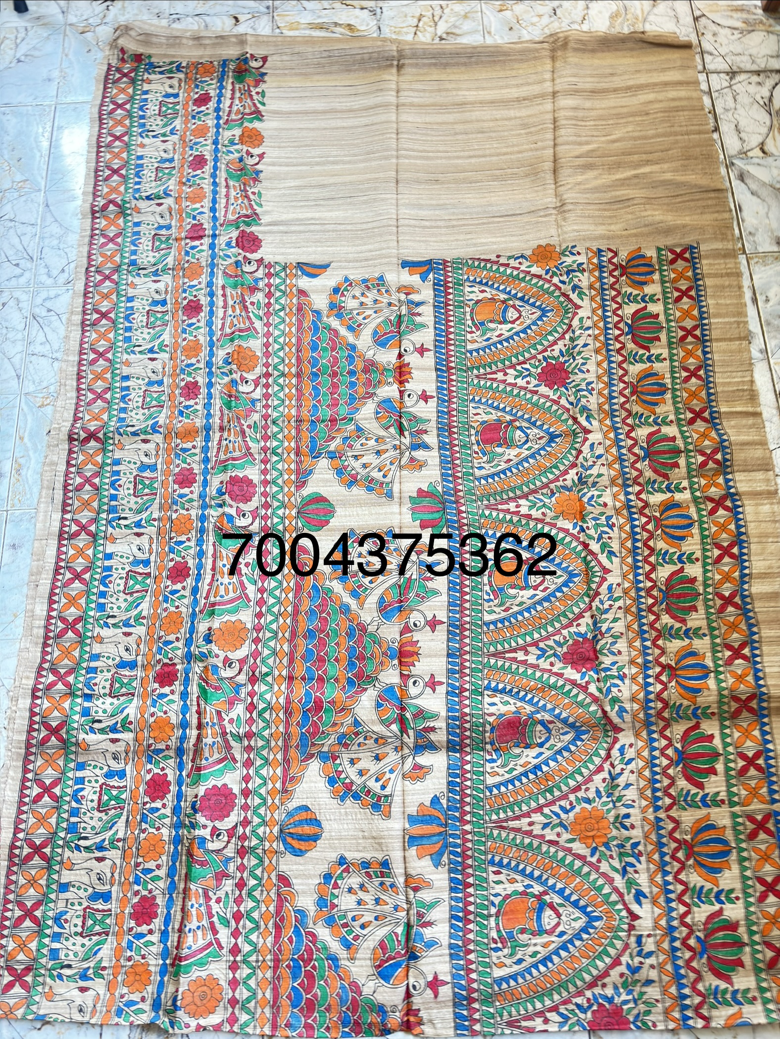 Full Madhubani Painted Ghicha Tussar Silk Saree - Image 6