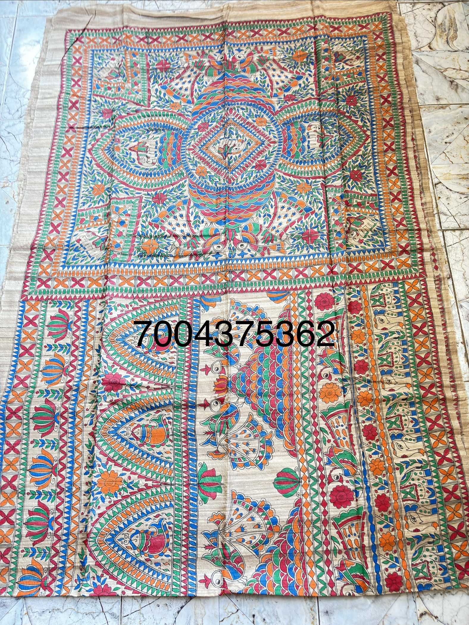 Full Madhubani Painted Ghicha Tussar Silk Saree - Image 5