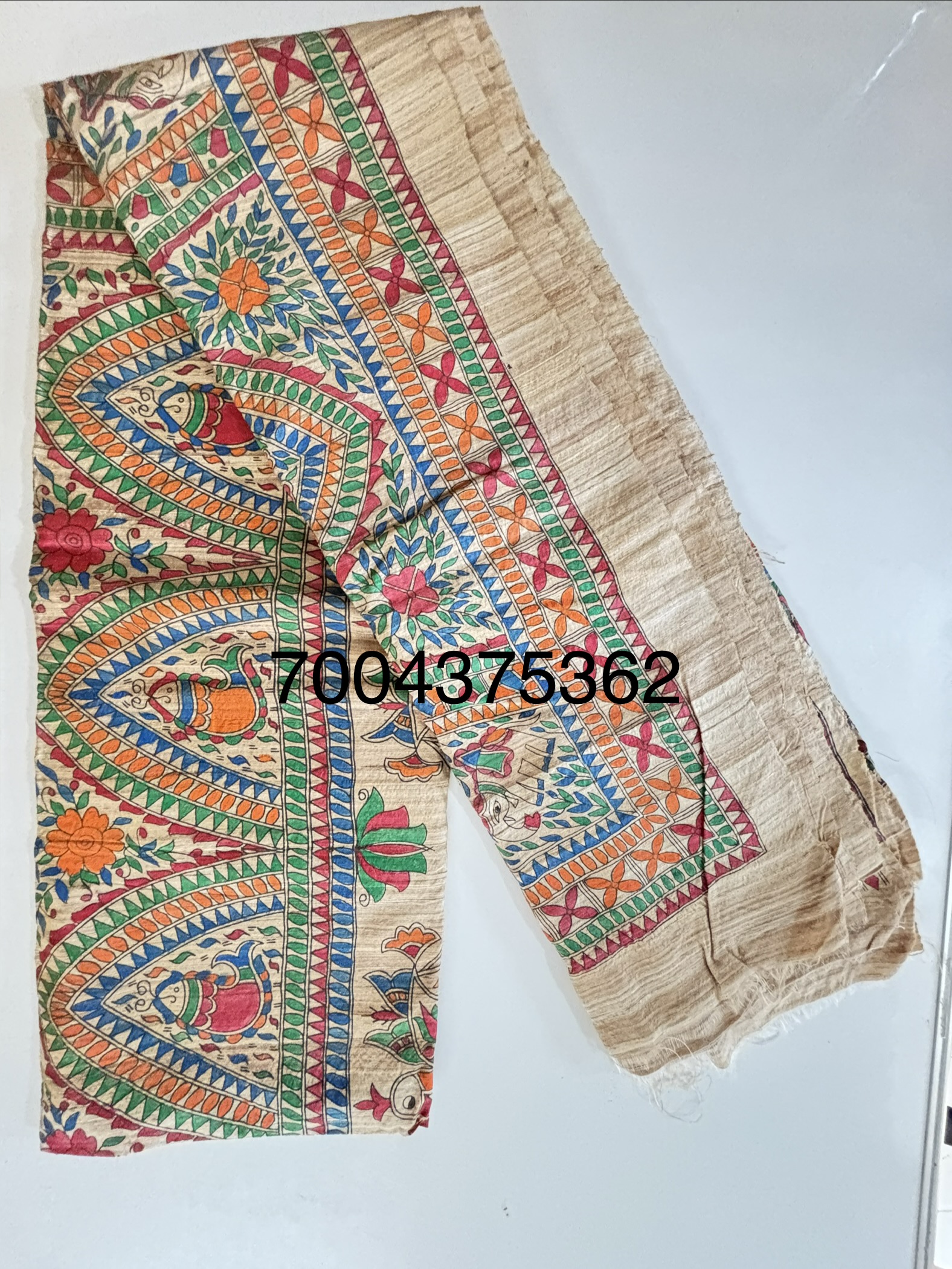 Full Madhubani Painted Ghicha Tussar Silk Saree - Image 4