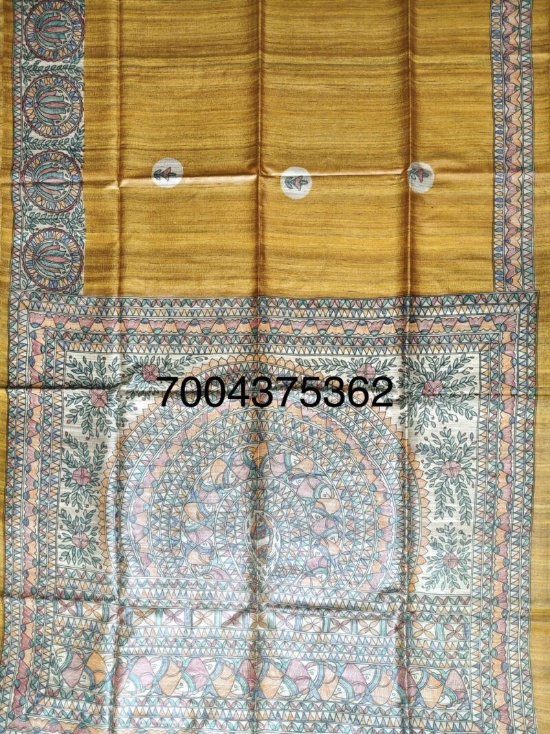 Hand Painting Tussar Ghicha Silk Saree