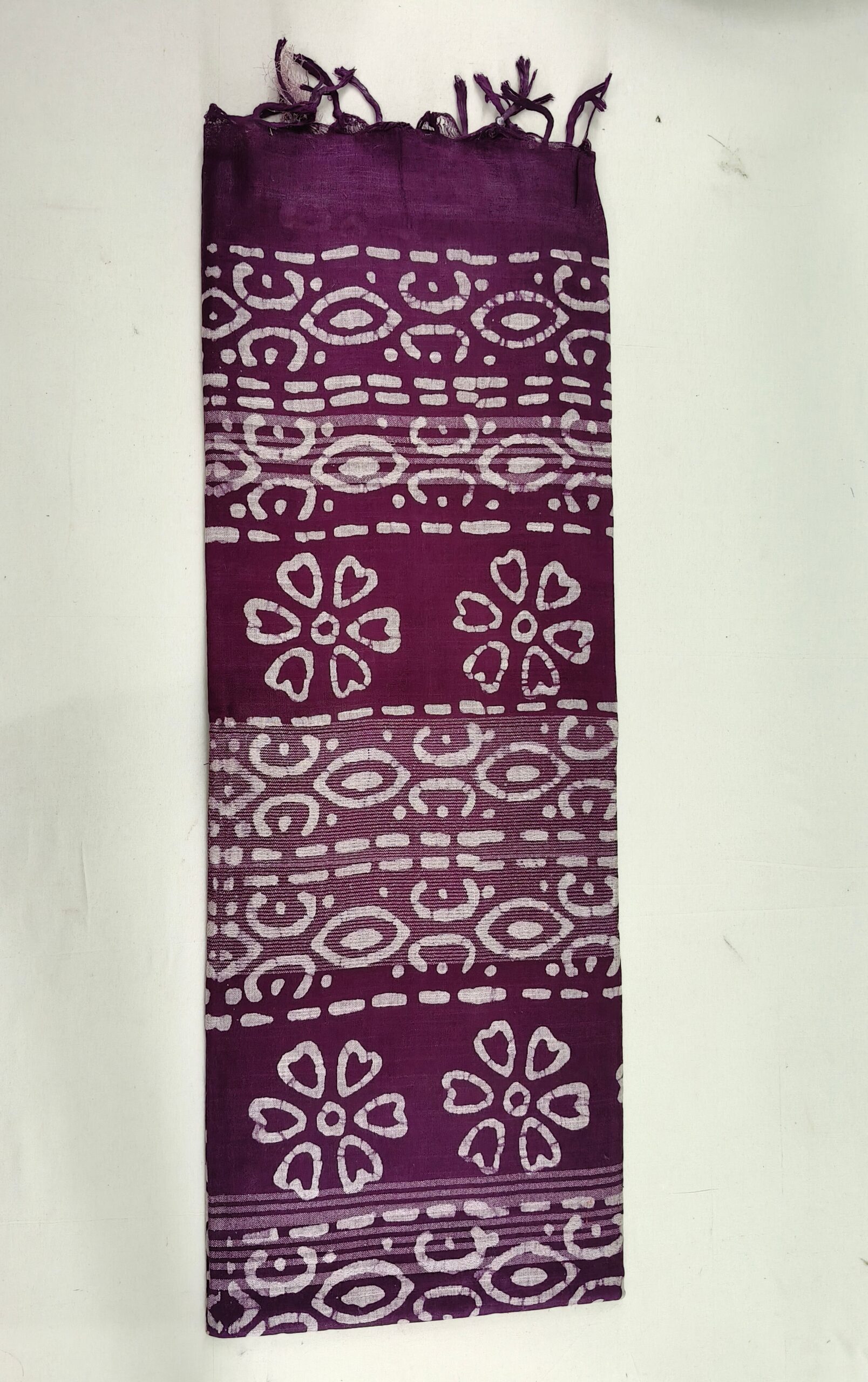 Pure Cotton Hand Block Batik Print Saree With Blouse Pcs-Wine - Image 4