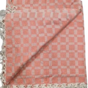 Bhagalpuri Chadar Large Check 52X96 inch Pastel Orange