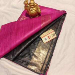 Pure Silk Tussar Ghicha Saree with Woven Zari Border