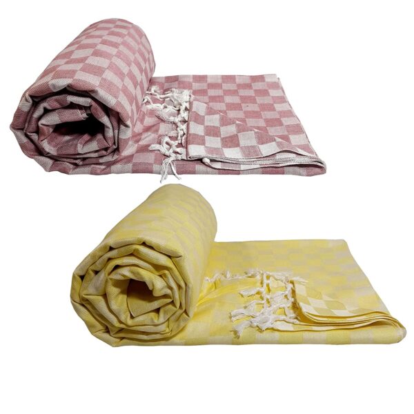Premium Bhagalpuri Cotton Chadar Checkered Pack of 2 Yellow & Peach