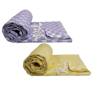 Premium Bhagalpuri Cotton Chadar Checkered Pack of 2 Yellow & Purple