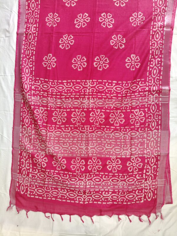Pure Cotton Hand Block Batik Print Saree With Blouse Pcs-Hot Pink