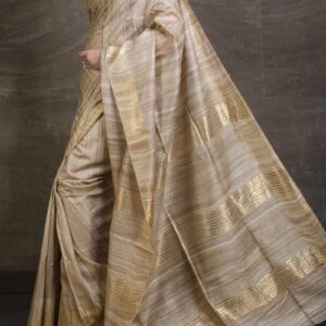 Pure Silk Tussar Ghicha Saree with Woven Zari Border
