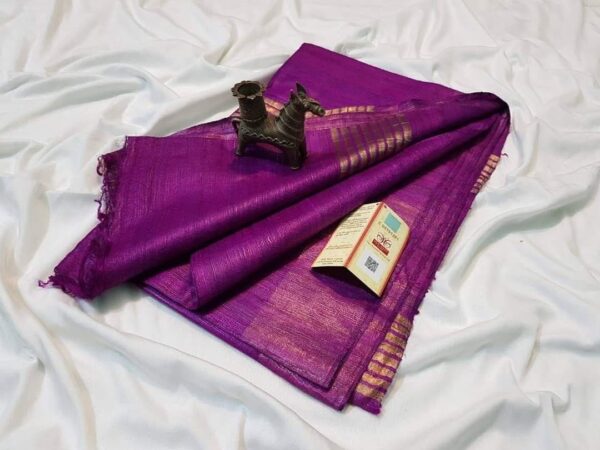 Pure Silk Tussar Ghicha Saree with Woven Zari Border