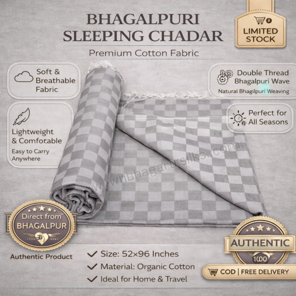 Premium Bhagalpuri Cotton Chadar Checkered Grey-5296 in