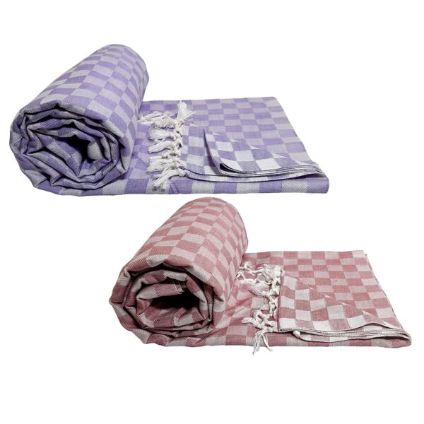 Premium Bhagalpuri Cotton Chadar Checkered Pack of 2 Purple & Peach
