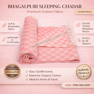 Premium Bhagalpuri Cotton Chadar Checkered Pastel Orange-5296 in