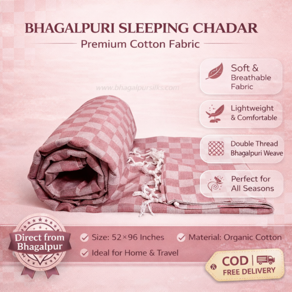 Premium Bhagalpuri Cotton Chadar Checkered Peach-52*96 in
