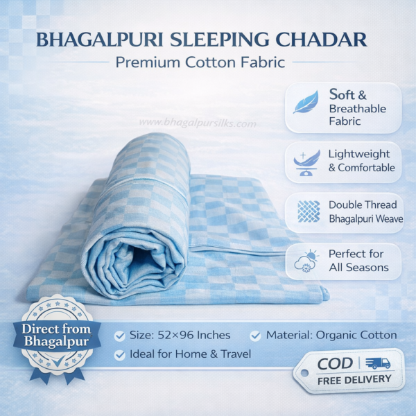 Premium Bhagalpuri Cotton Chadar Checkered Turquoise Green-5296 in