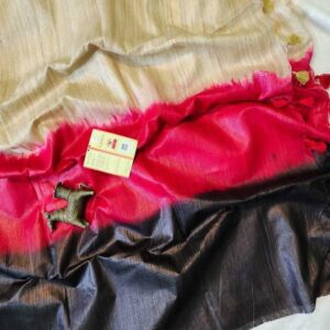 Triple Dye Pure Tussar Ghicha Silk Saree