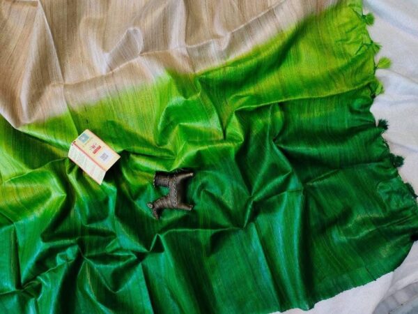 Triple Dye Pure Tussar Ghicha Silk Saree