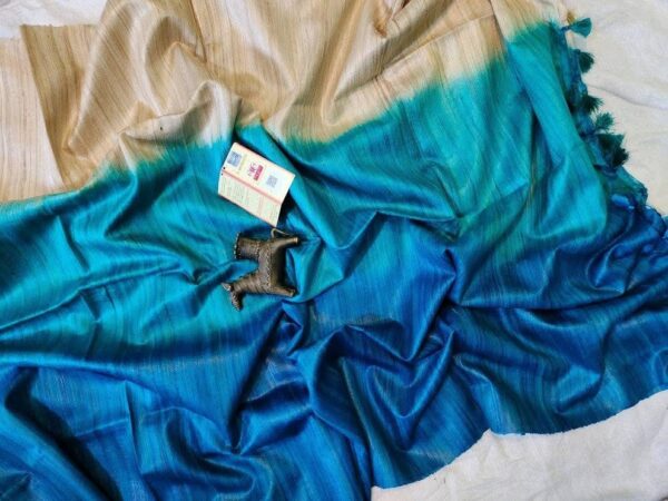 Triple Dye Pure Tussar Ghicha Silk Saree