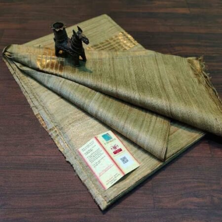 Pure Silk Tussar Ghicha Saree with Woven Zari Border