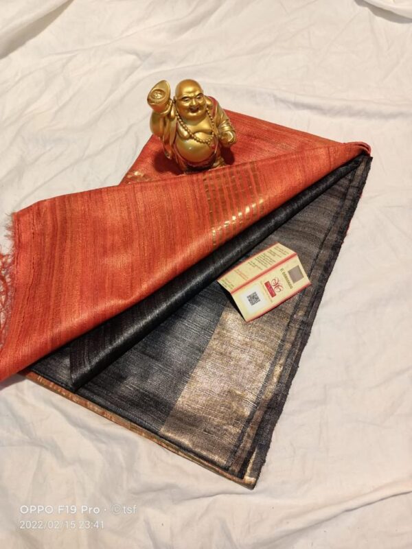 Pure Silk Tussar Ghicha Saree with Woven Zari Border