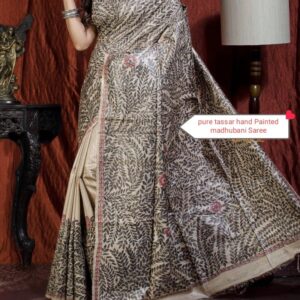 Authentic Handloom Ghicha Tussar Silk Saree with All-Over Madhubani Handpainted