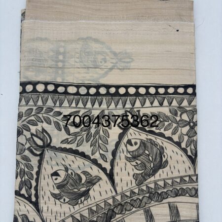 Pure Handloom Desi Tussar Silk Madhubani Hand Painted Saree