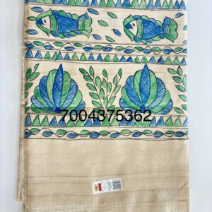 Premium Handloom Pure Desi Tussar Silk Saree | Hand-Painted Madhubani Anchal & Border