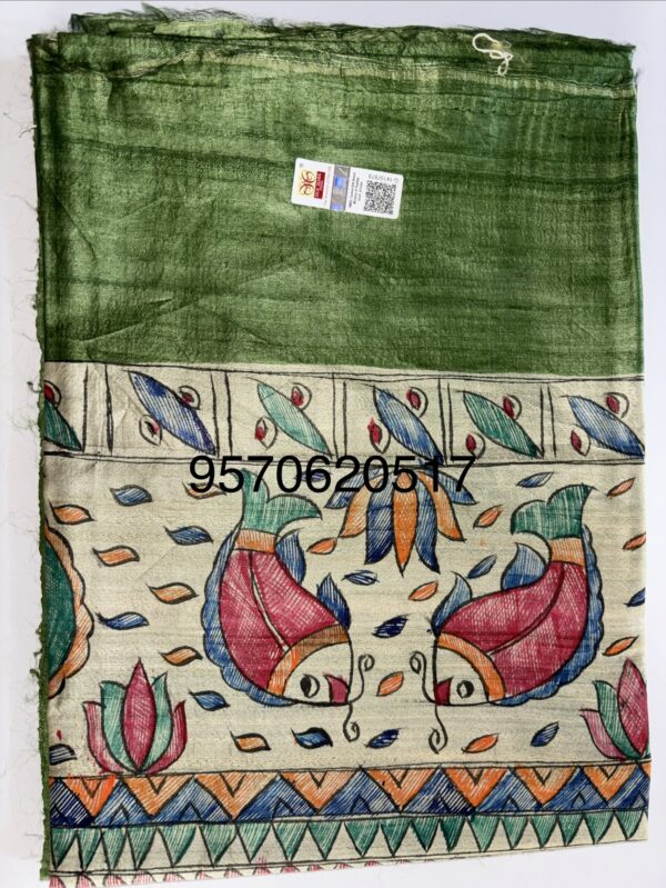 Premium Handloom Pure Desi Tussar Silk Saree | Hand-Painted Madhubani Anchal & Border