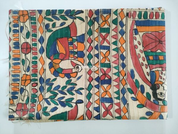 Original Handloom Tussar Ghicha Silk Saree with Traditional Madhubani Handpainted on Half Body