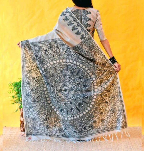 Pure Handloom Desi Tussar Silk Madhubani Hand Painted Saree