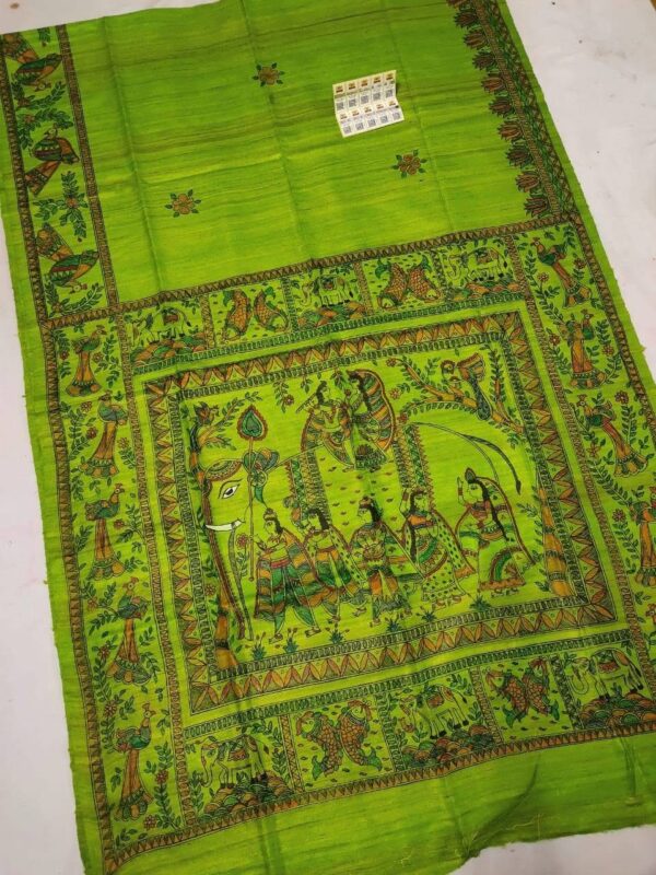 Pure Handloom Desi Tussar Silk Madhubani Hand Painted Saree