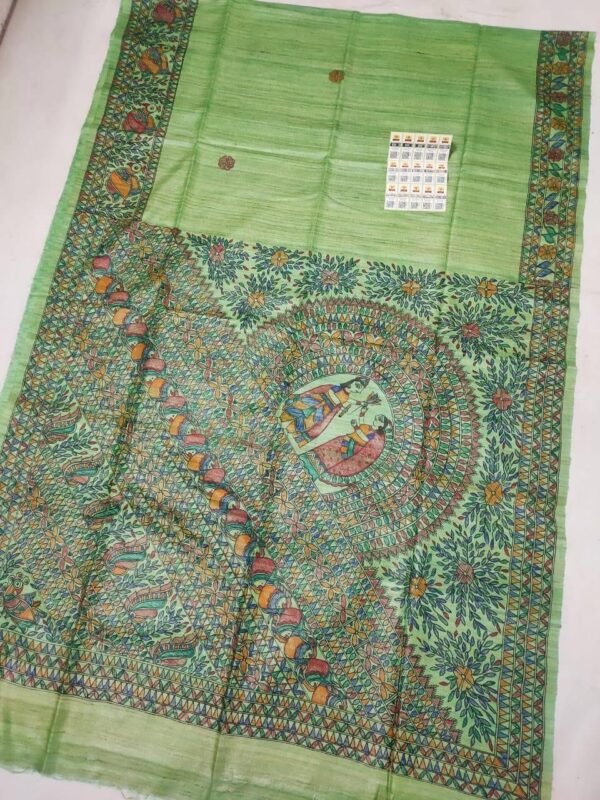 Pure Handloom Desi Tussar Silk Madhubani Hand Painted Saree