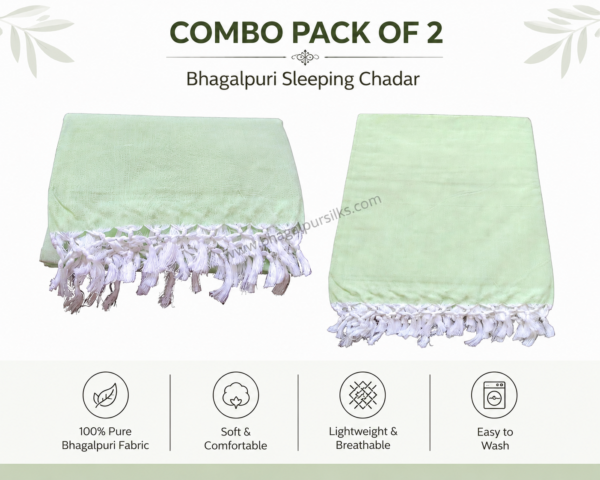 Bhagalpuri Dull Chadar Plane 52x96 in Pack of 2 Parrot Green