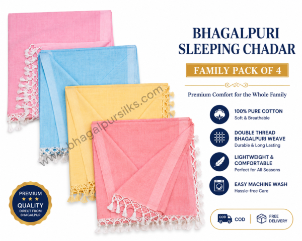 Bhagalpuri Dull Chadar Premium Quality Plane 57x102 in Family pack of 4