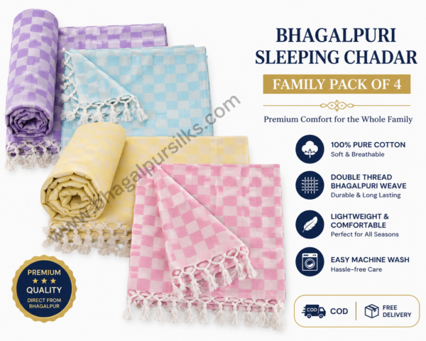 Premium Bhagalpuri Cotton Chadar Checkered-52*96 in Family pack of 4