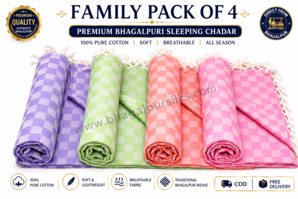 Premium Bhagalpuri Cotton Chadar Checkered-52*96 in Family pack of 4