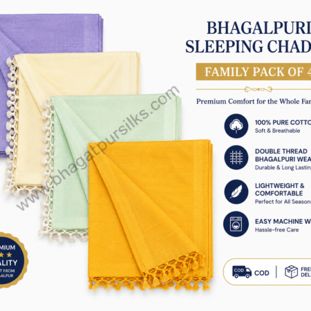 Bhagalpuri Dull Chadar Premium Quality Plane 57x102 in Family pack of 4