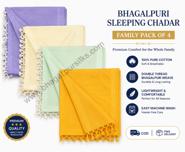 Bhagalpuri Dull Chadar Premium Quality Plane 57x102 in Family pack of 4