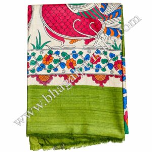 Premium Handloom Pure Desi Tussar Silk Saree | Hand-Painted Madhubani Anchal & Border