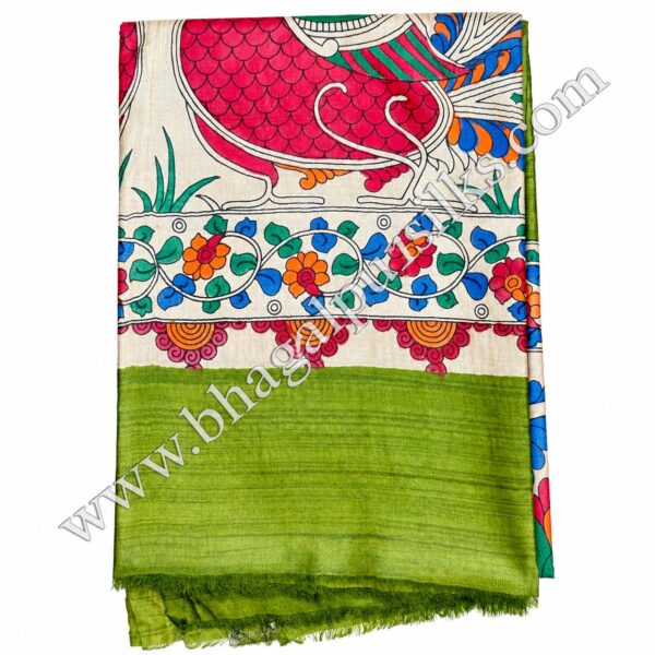 Premium Handloom Pure Desi Tussar Silk Saree | Hand-Painted Madhubani Anchal & Border